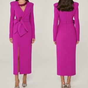 Customized Jersey Beading Pleat Clubbing A-line V-neck Bespoke Occasion Gown Midi Dresses