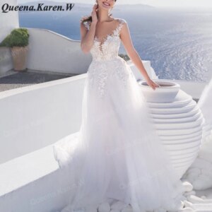 Elegant A line Wedding Dress V neck lace applique bride dress robe de mariee A line Wedding Bridal Gown