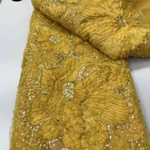 African 3D Lace Fabric 2025 High-Quality Mesh Sequins Embroidered French Beaded Groom Nigerin for Women’s Evening Dresses Sewing