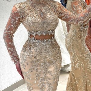 Luxury Dubai Woman Beaded Mermaid Wedding Party Dress Crystals Tassel Lace Formal Evening Dresses Middle East Celebrity Gowns