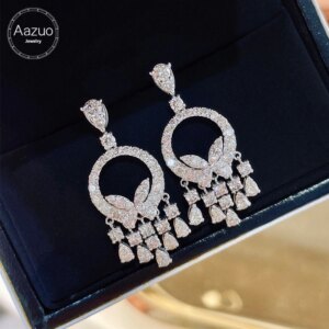 Aazuo 18K Solid White Gold Real Diamonds 3.0ct Luxury Tassel Long Stud Earrings Gifted For Women Wedding Party Deluxe Banquet