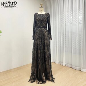 MYMB Dubai Luxury Wedding Evening Dress for Women Muslim Long Sleeves Sequin Formal Prom Party Gown Customized new MY30076-2