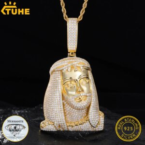 TUHE Unisex S925 Big Jesus Pendant Necklace Iced Out Moissanite Gold Silver Color luxury Pendant For Men Hip Hop Fine Jewelry