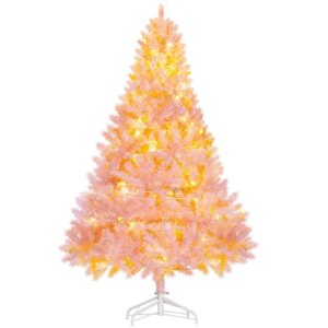 6′ Tall Prelit Christmas Tree Douglas Fir Artificial Christmas Tree with Realistic Branches 250 Warm White LED Lights and 1000