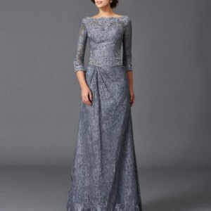 Gray Mother Of The Bride Dresses A-line 3/4 Sleeves Appliques Lace Plus Size Long Groom Mother Dresses For Wedding Customized