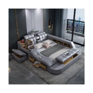 New Deluxe Smart Bed Bedroom Furniture King Size Sexy Wedding Bed Multi-functional Leather Bed Music Massage