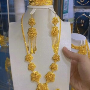 Dubai New 24K Gold Plated Necklace, Earrings, Rings, Bracelets for Romantic Wedding High End Gift Jewelry Set for Lovers YY10570