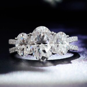 Provence Platinum PT950 3.45ct D Color VVS1 GRA Certified Oval Shape MoissaniteThree Stone Rings For Women Two Rows Party Gift
