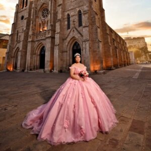 Customized Shiny Pink Quinceanera Dress Off Shoulder sequin applique Lace 3D flower layering Bow vestidos de 15 Quinceanera