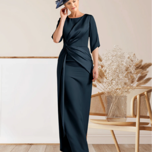 LinasBridal Plus Size Mother of the Bride Dress Elegant Jewel Neck Ankle Length Satin Half Sleeve with Ruched Solid Color 2024