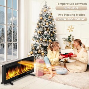 60″ Slim Electric Fireplace Recessed and Wall Mounted,Wall Fireplace and Freestanding Linear Fireplace, with Remote Control