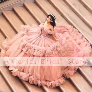 Quinceanera Dress Ball Gown Bead Off The Shoulder Ruffles Sweet 16 Dresses Lace Up Luxury Birthday Party Gowns Customized