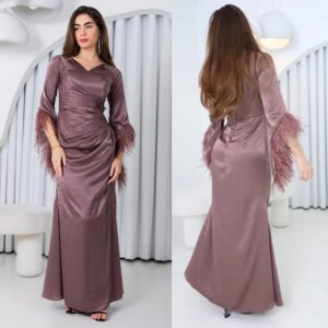 Customized Evening Prom Satin Feather Sheath V-neck Bespoke Occasion Gown Midi es Saudi Arabia