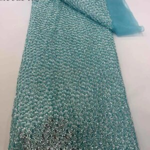 Nigerian Bule Lace Fabric Africa Lace Fabric 5 Yards High Quality 2024 Luxury Bead Sequin Lace Fabric For Wedding Evening Dress