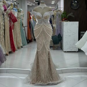 Off Shoulder Beaded Mermaid Evening Dress 2025 Arabic Crystal Ruched Celebrity Dress for Women Customized Vestidos De Fiesta