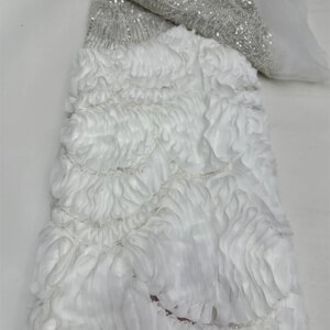 2025 Hot Sale Unique Fashion Africa Lace High Quality Algeria Handmade 3D Flower Embroidery Lace WIth Beads Party Wedding Dress