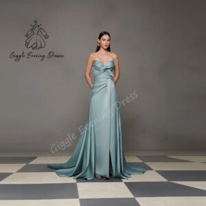 Giggle Customized Sweetheart Straight Satin Tiered Ruched elegant Sleeveless Formal Saudi evening gala dress for women 2025