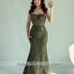 Shinny Green Strapless Luxury Evening Dresses 2025 Women Dubai Mermaid Illusion Celebrity Party Gown Prom Dress Customized