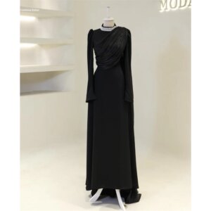 Contessa Dubai Customized Black O-neck Column Prom Dresses Ankle-Length Simple فساتين سهرات Long Sleeve Pleat Party Dresses 2025