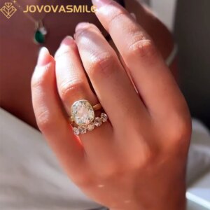 JOVOVASMILE Moissanite 10k Real Gold Bridal Ring Sets 2 Rings 6 Carat Center Old Mine Cut Bezel Setting Jewelry For Women