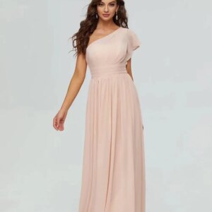One Shoulder Women’s Long Chiffon Bridesmaid Dresses Formal Evening Party Gowns with Pleated  wedding guest dress  prom dresses