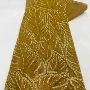 2025 Fashion French Mesh Velvet Embroidery Gold Lace Fabric With Sequins African Nigerian Lace Fabrics For Wedding Dress Women