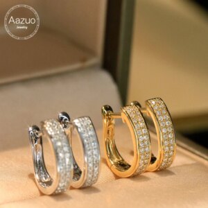 Aazuo 18K Solid Yellow Gold White Gold Real Diamonds 0.26ct Luxury Hook Earring Gift For Women Engagement Dinner Party Au750