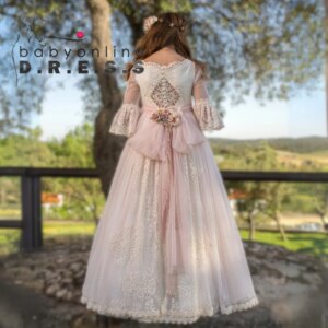 BABYONLINE Customized Eucharist Dress Lace Flowers Tulle with Ruffles Half Sleeves Embroidered Skirt Ceremoney Minibridesmaid