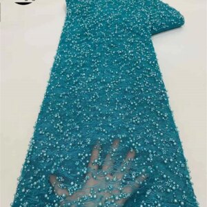 2025 New Nigerian Tulle Lace African Heavy Beaded Sequins Lace Fabric Embroidery French Mesh Lace Fabric With Sequin For Wedding