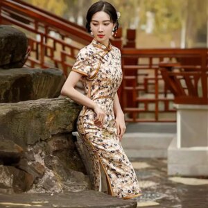 High Quality High-End Real Silk Cheongsam Qipao Summer Women’s Chinese Retro Improved National Style Dress
