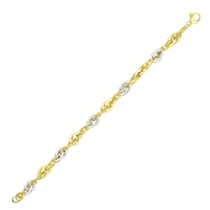 14k TwoTone Gold Interlaced Smooth and Textured Link Bracelet