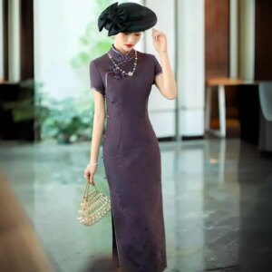 High-End Woven Cheongsam Qipao Summer Jacquard Improved Quality Real Silk Cheongsam Qipao Dress Long Chinese Dress