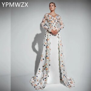 Customized Evening Dress Women Party Occasion Prom Gown YPMWZX V-neck Column Floor Length Skirts Tulle Bespoke Dresses