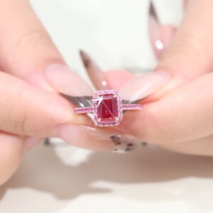 Provence wedding Ring 10K Solid Gold Ruby Emerald cut Lab Gemstone ring half band Engagement band Personalized Custom