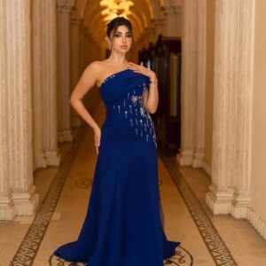 customized Elegant One Shoulder Prom Dresses Pleated Beadings Sleeveless Floor Length Back Zipper Party Dresses Evening Dresses
