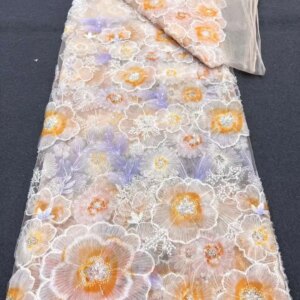 New Design Popular 3D Flower High End Luxury Beads Net Lace French Sequins Tulle Lace Nigerian Fabric for Evening Dress