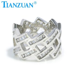 14mm Trendy Moissanite Cuban Rings 925 Silver Wedding Party Punk Rock Fashion Hip Hop Mens Women Moissanite finger Jewelry