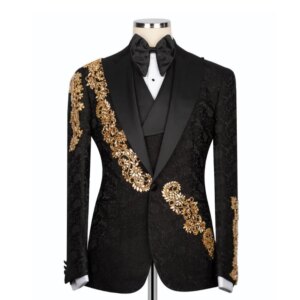Exquisite Crystals Beaded Suits Men Slim Fit Single Breasted Floral Pattern Blazer Customized 3-Piece Man Party Wedding Tuxedo