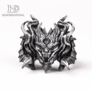 925 Silver Flaming Dragon Ring, Evil Dragon Jewelry, Tyrannosaurus Rings