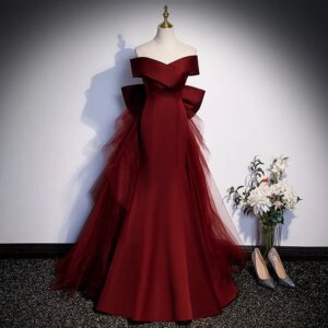 Prom Dress V-Neck SATIN Prom Dresses Sexy Mermaid Evening Dresses with Bow Customized
