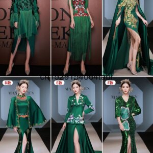 China-Chic Chinese Style Catwalk Cheongsam Long Performance Stage Clothes High-end Atmosphere Host Dress Women Green Han Fu