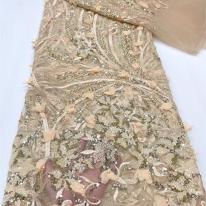 2024 African Nigerian French High Quality Hot Sale Lace Fabric 3D Flower With Beads Sequins Bride Party Wedding Embroiderg Dress