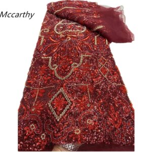 African Elegant Beaded Lace Fabric High-Quality Mesh Embroidered French Luxury Sequins for Women’s Evening Dresses Sewing