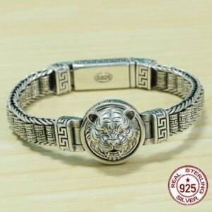 S925 sterling silver bracelet with stylish temperament Personalized retro new tiger head with a domineering aura Advanced