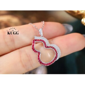 KUGG 100% 18K White Gold Necklace Natural Diamond Natural Ruby Pendant Necklace for Women Luxury Design High Wedding Jewelry
