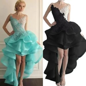 Ruffled Organza High Low Prom Dresses For Women 2025 Sexy Illusion Back Black And White Customized Party Special Occasion Dress