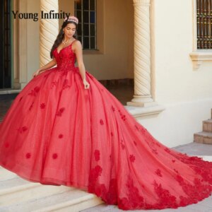 Customized Red Quinceanera Dress 2024 Ball Gown Floral Sweet 16 Dress Birthday Party Gown Spaghetti Backless Vestidos de 15 Anos