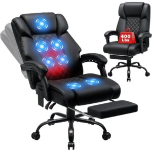HOFFREE Massage Office Chair with Heat 7 Points Vibration Ergonomic Executive Office Chair with Footrest Reclining Home