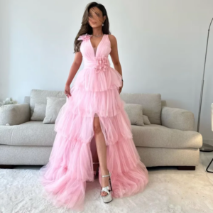 Customized high quality A-line Prom Dresses Tulle V-neck Bespoke Occasion Gown Floor length Fold Matching Evening Dresses