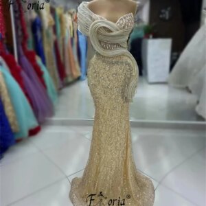 Elegant Champane Arabic Mermaid Formal Party Dress Pearl Tassels Sleeveless Evening Special Occasion Gowns Robe de soiree 2025